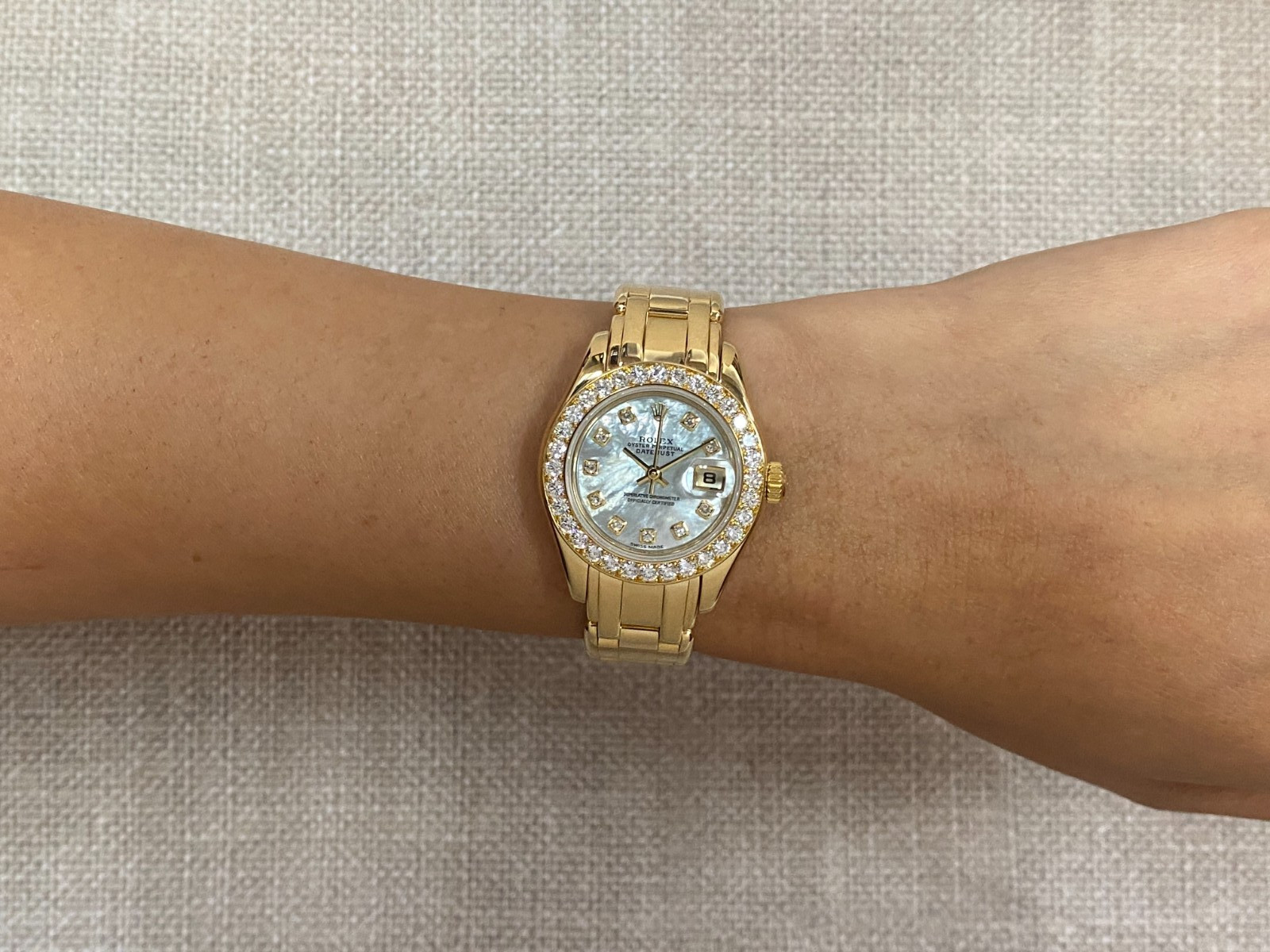 Rolex Datejust Pearlmaster 18k Yellow Gold MOP Diamond Ladies 29mm Watch P 80298