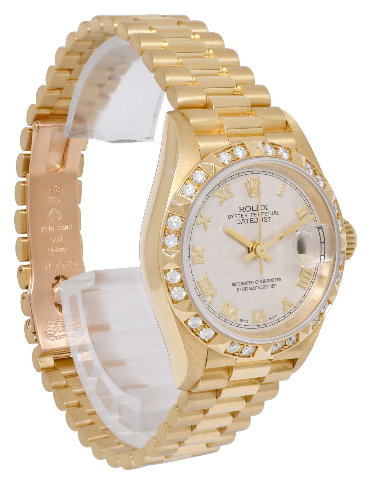 Rolex Datejust President 18k Yellow Gold Pyramid Diamond 26mm Watch B/P T 69258