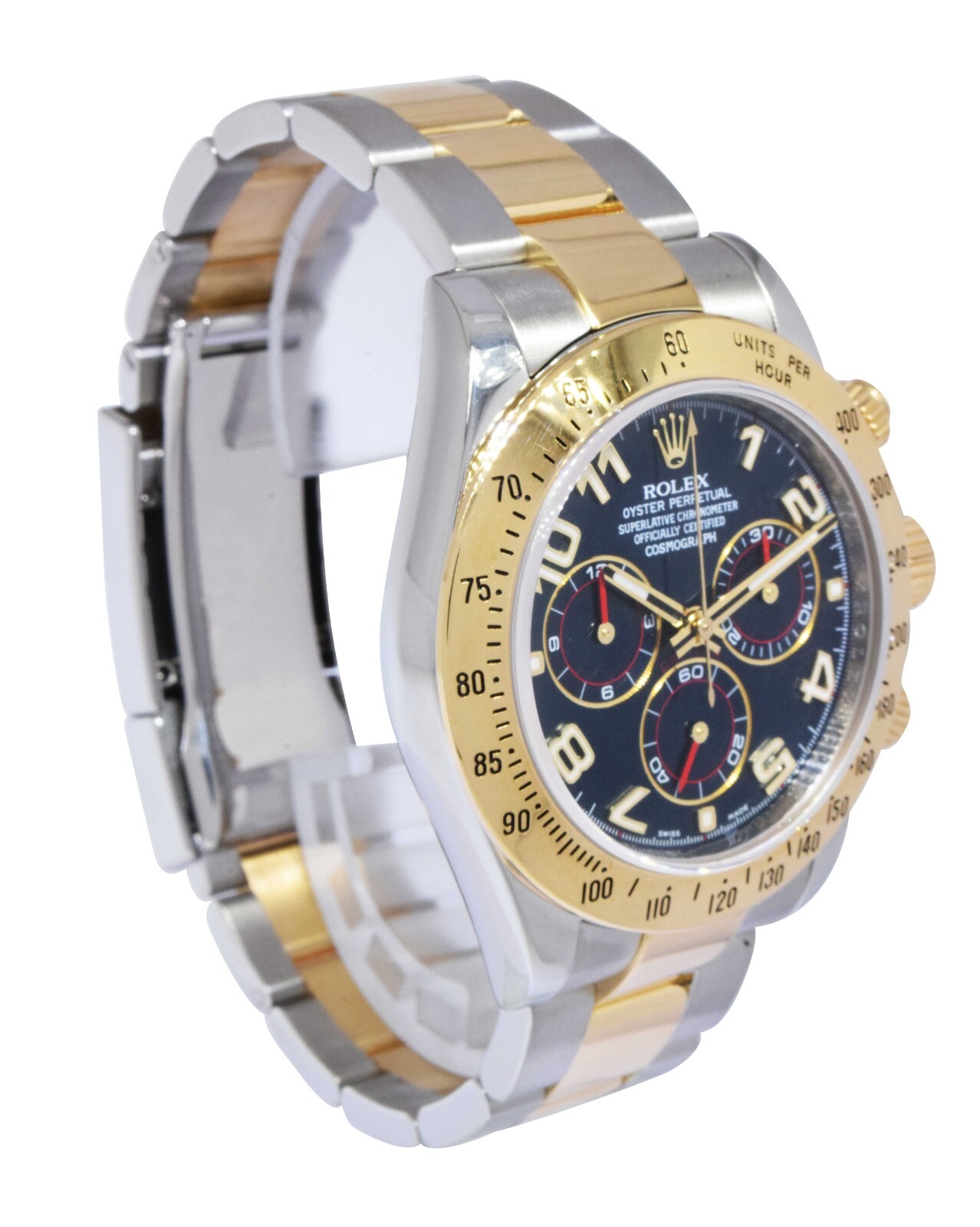 Rolex Daytona Chronograph 18k Yellow Gold/Steel Blue Dial Mens 40mm Watch 116523