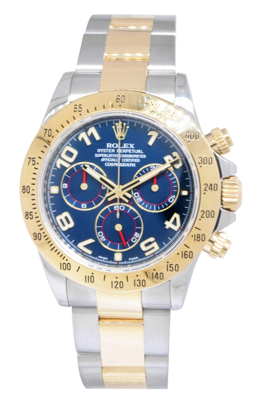 Rolex Daytona Chronograph 18k Yellow Gold/Steel Blue Dial Mens 40mm Watch 116523