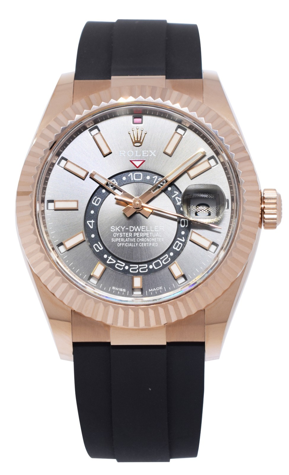 Rolex Sky-Dweller 18k Rose Gold Slate Oysterflex 42mm Watch B/P '24 326235