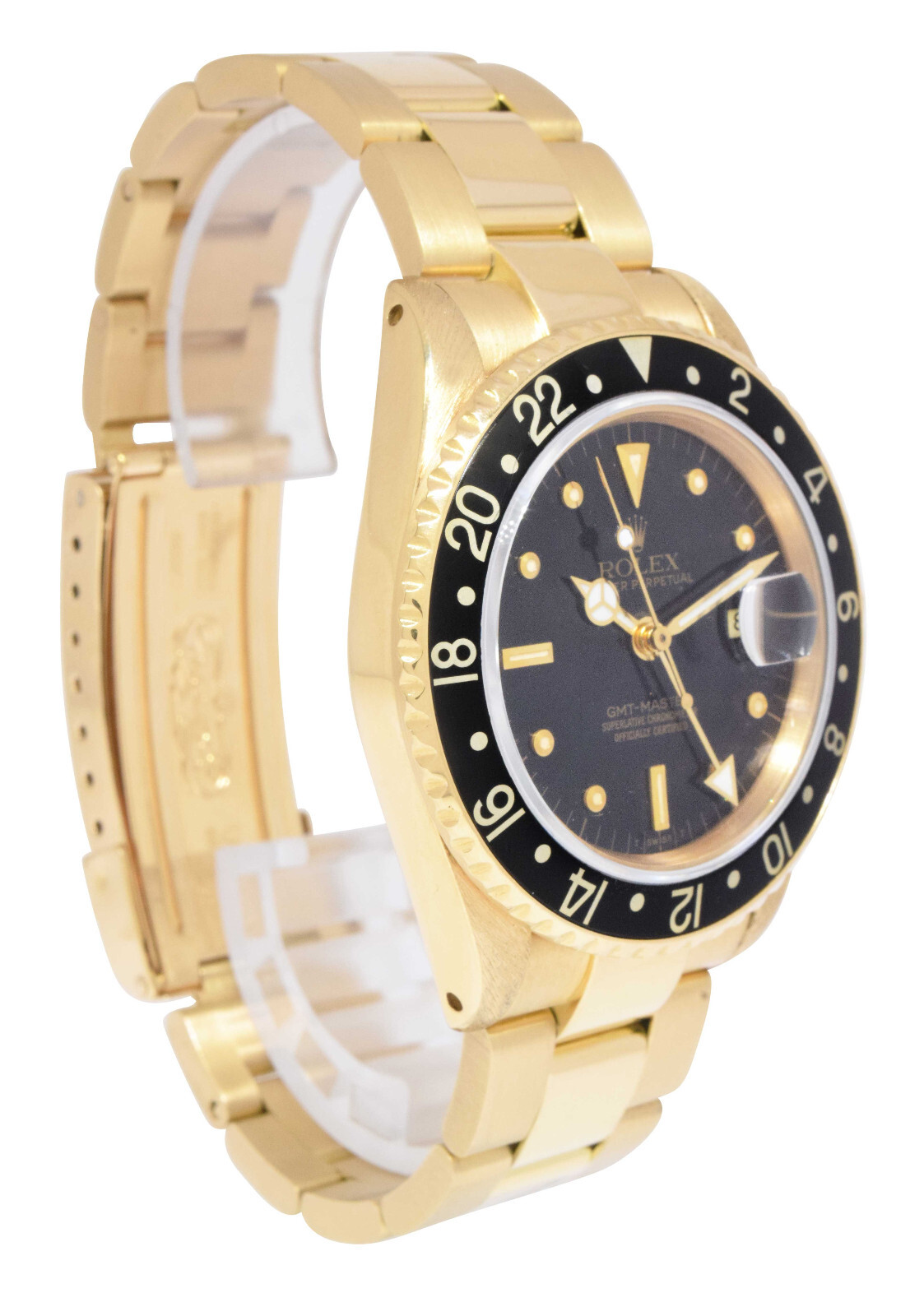 Rolex GMT-Master 18k Yellow Gold Black Nipple Dial 40mm Oyster Watch '84 16758
