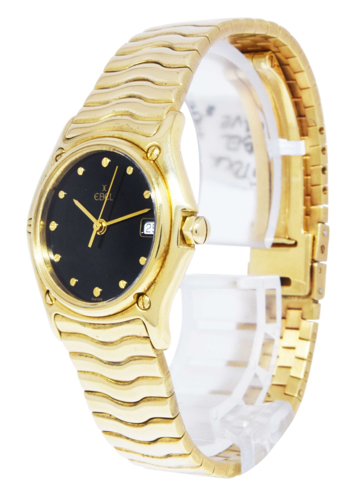 Ebel 1911 18k Gold Watch Sportwave Bracelet Black Dial Quartz Watch B/B 11126102