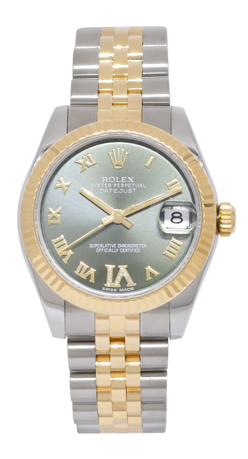 Rolex Datejust 18k Yellow Gold/Steel Olive Green Diamond VI 31mm Watch 178273