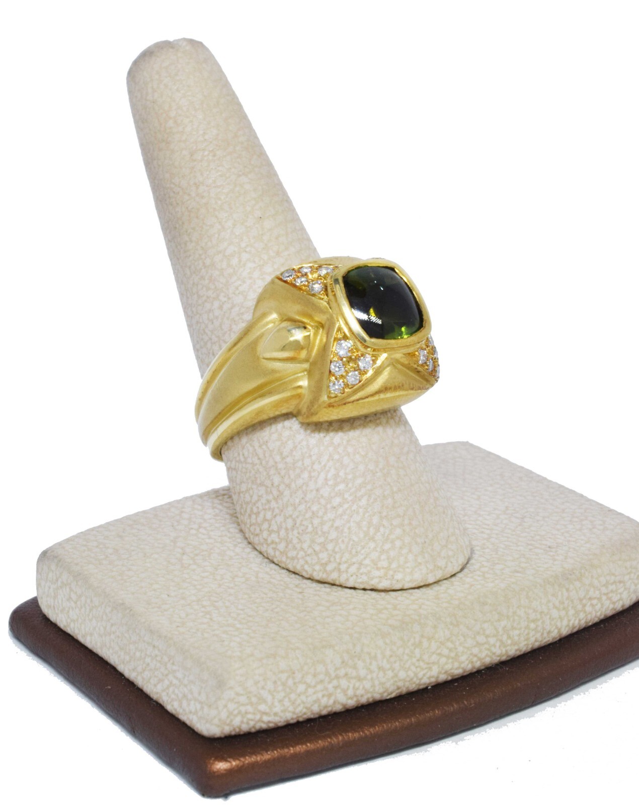 Kimberlee Teti 18k Yellow Gold Green Cabochon Tourmaline & Diamond Ring Size 7.5