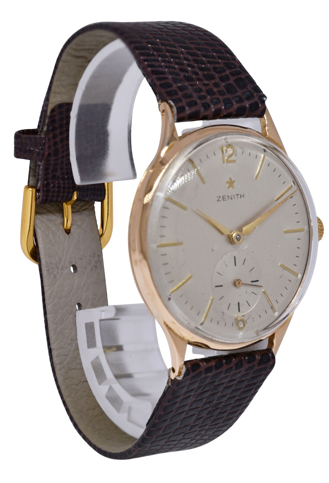 Zenith Vintage 18k Rose Gold Silver Dial Mens 36.5mm Manual Watch