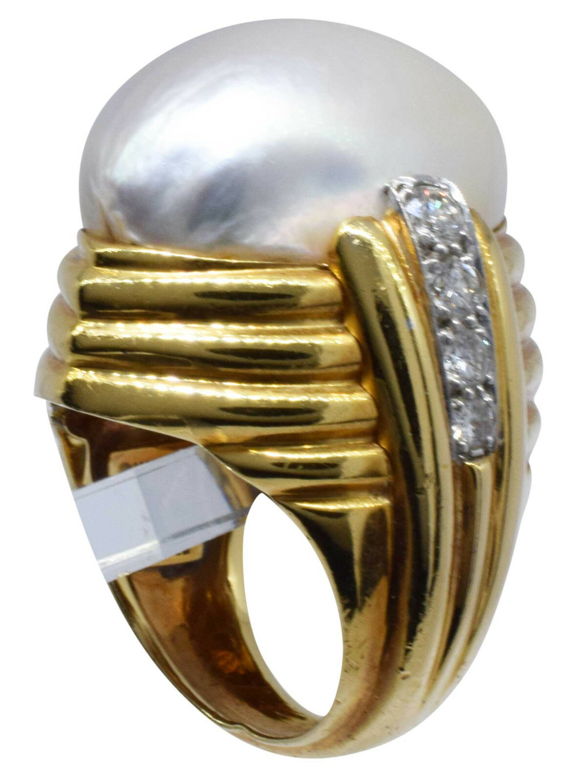 David Webb Mabe Pearl & Diamond 18k Yellow Gold Platinum Cocktail Ring 5.75 David Webb Mabe Pearl & Diamond 18k Yellow Gold Platinum Cocktail Ring 5.75