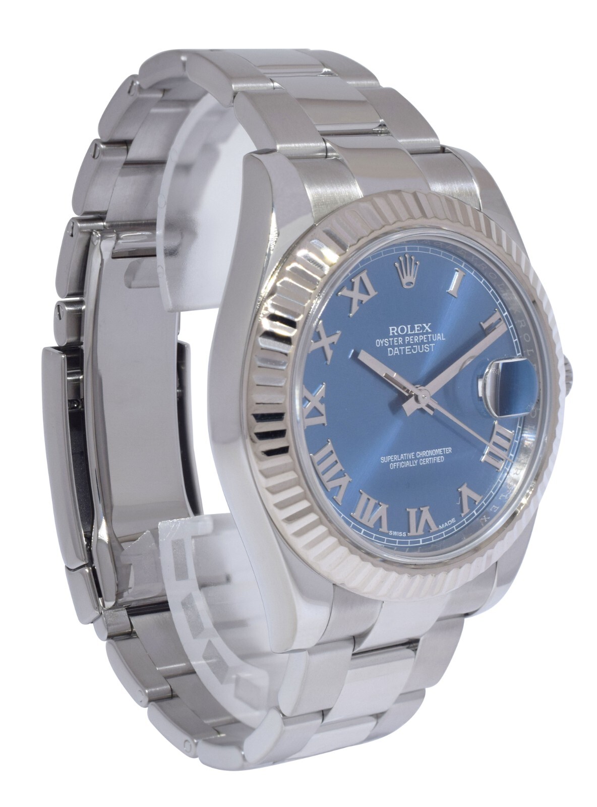 Rolex Datejust II Steel & 18k White Gold Bezel Blue Dial Mens 41mm Watch 116334