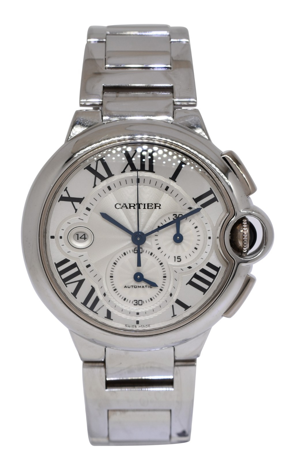 Cartier Ballon Bleu 44mm 18k White Gold Chrono Automatic Watch W6920031 3195