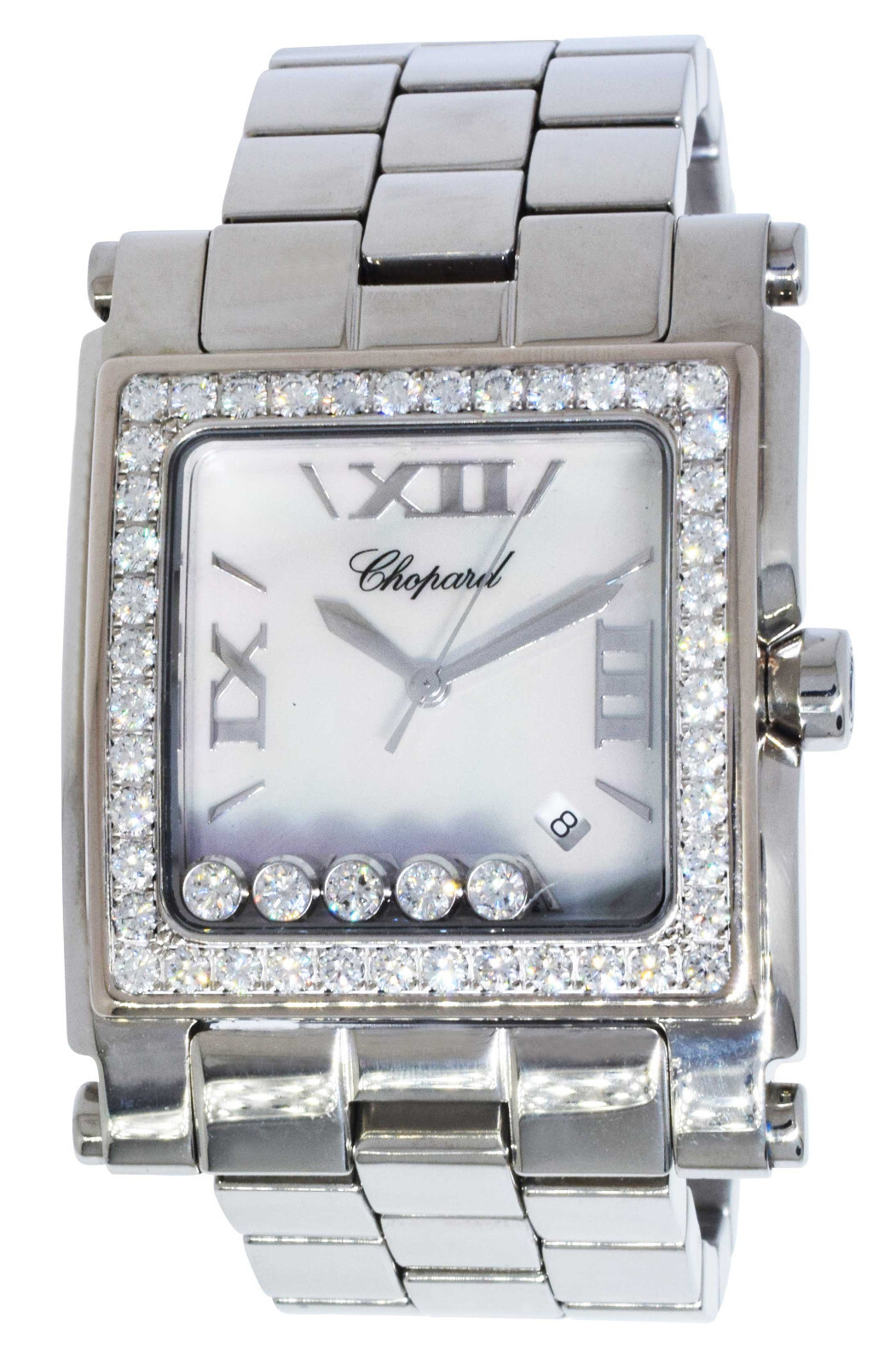 Chopard Happy Sport Square XL Stainless Steel MOP Diamond Watch 28-8448/20