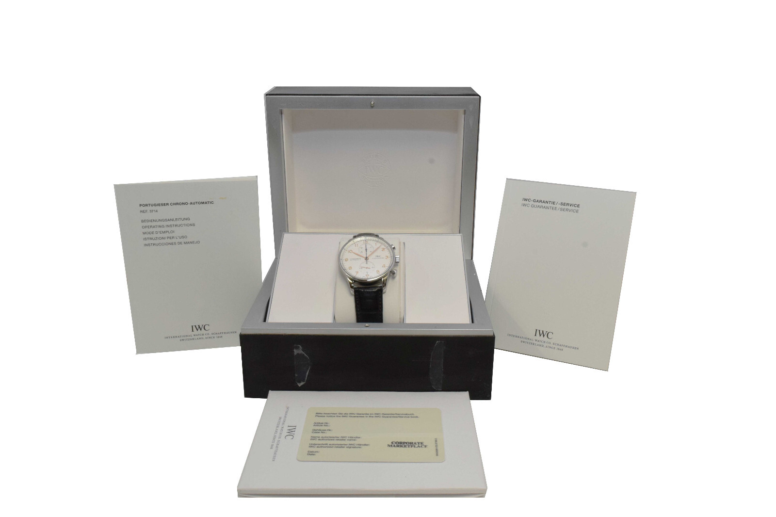 IWC Portuguese Chronograph 3714 Steel Silver Dial 41mm Watch B/P IW3714