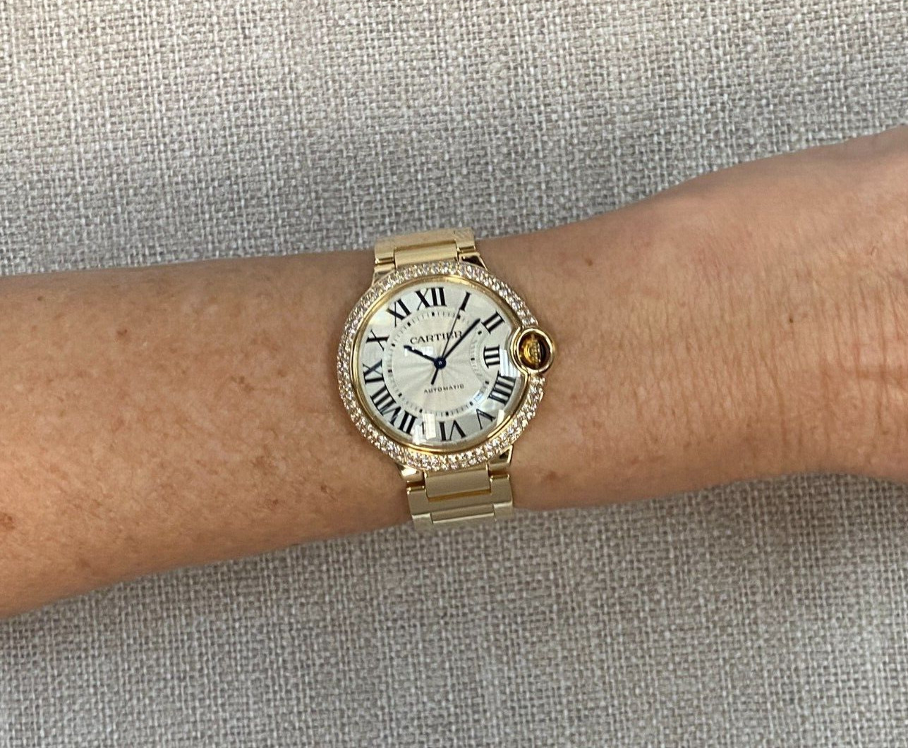 Cartier Ballon Bleu 36mm 18k Yellow Gold Diamond Bezel Watch +Box WE9004Z3 3002