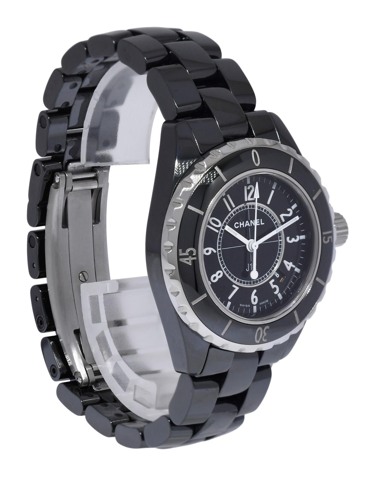 Chanel J12 Black Ceramic & Steel Ladies 33mm Quartz Watch +Box H0682