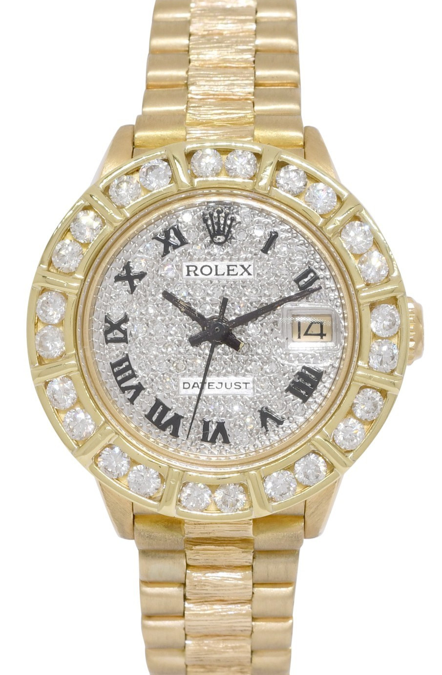 Rolex Datejust President 18k Yellow Gold Bark Pave Diamond 26mm Watch '79 6927 Rolex Datejust President 18k Yellow Gold Bark Pave Diamond 26mm Watch '79 6927