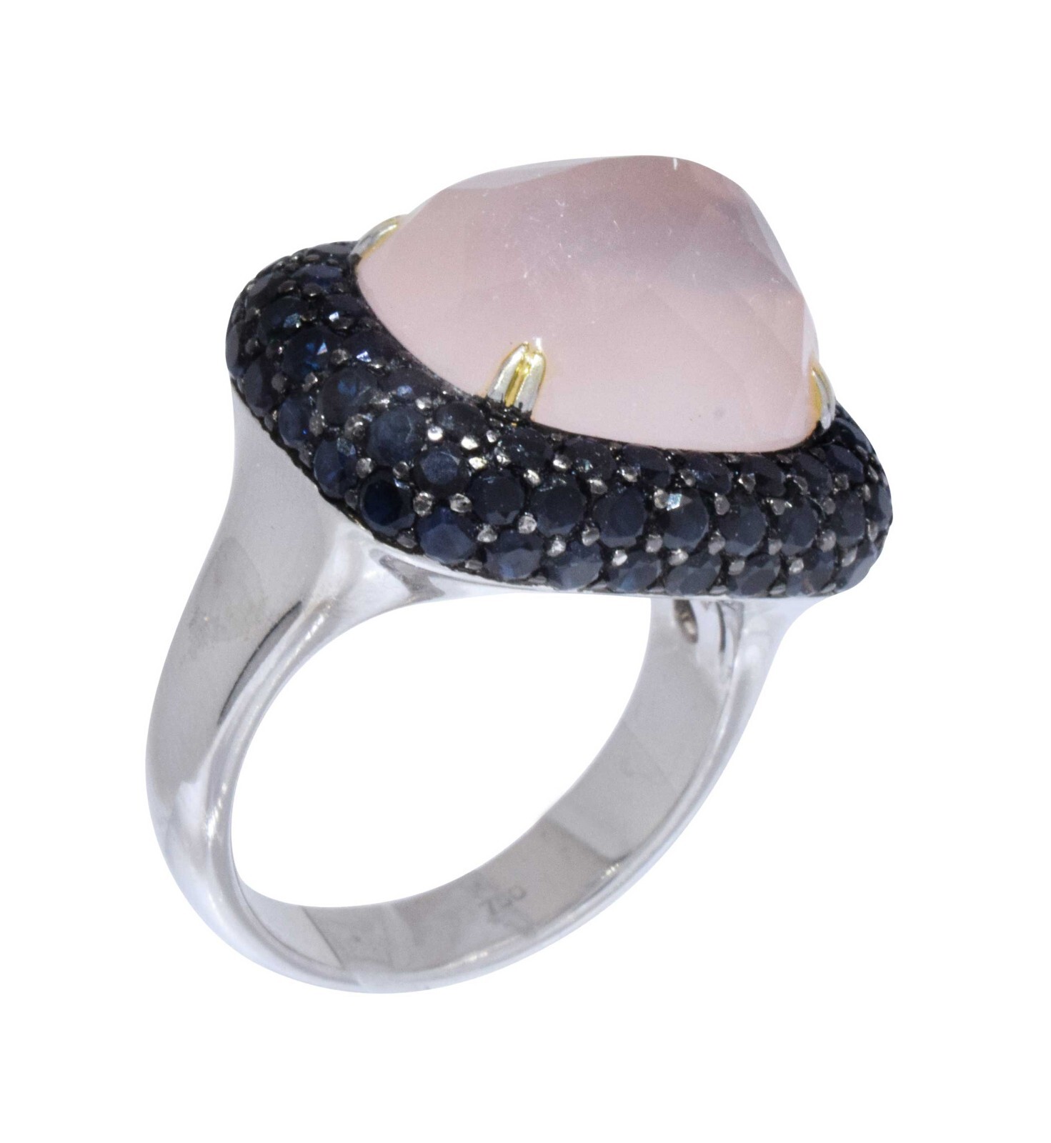 Black Diamond & Rose Quartz 18k White Gold Ladies Ring Size 7