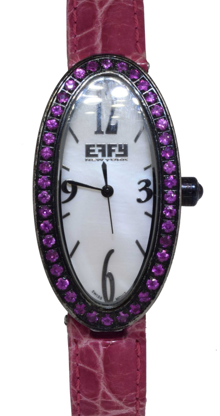 Effy Pink Sapphire Steel PVD MOP Ladies Quartz Watch on Leather Strap