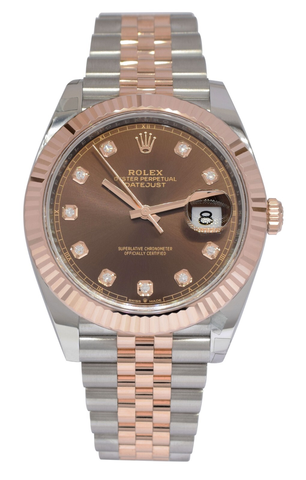 NOS Rolex Datejust 41 18k Rose Gold/Steel Chocolate Diamond Watch B/P '24 126331