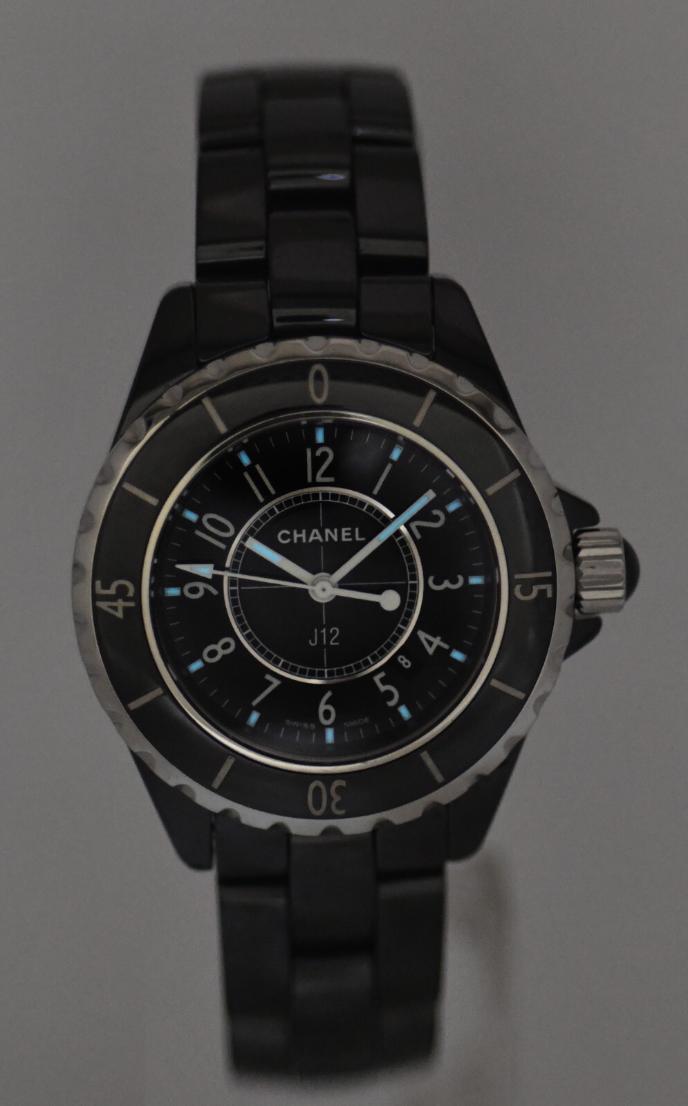 Chanel J12 Black Ceramic & Steel Ladies 33mm Quartz Watch +Box H0682