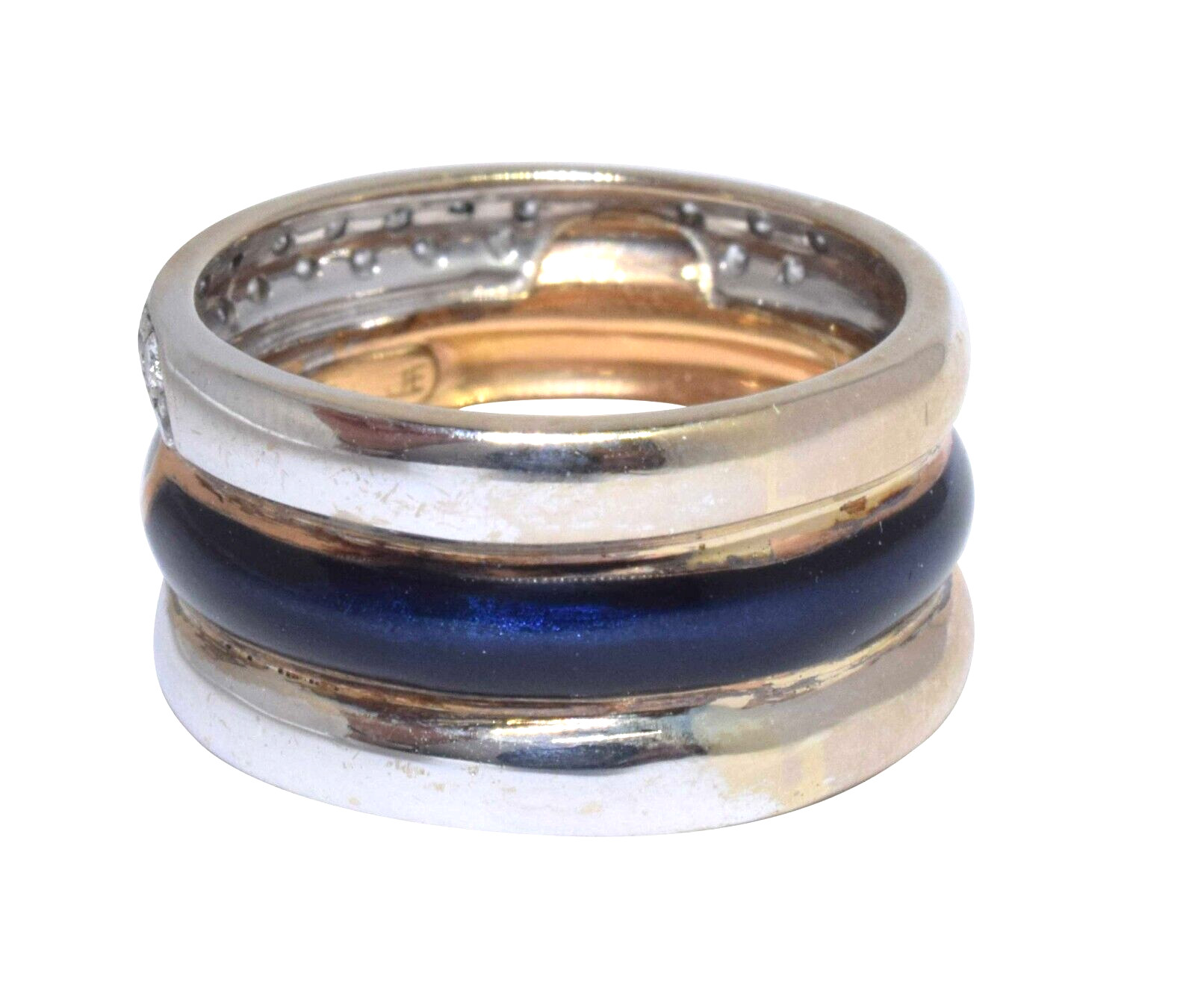 Nouvelle Bague Ladies 18k White & Rose Diamond & Enamel Ring 5.5