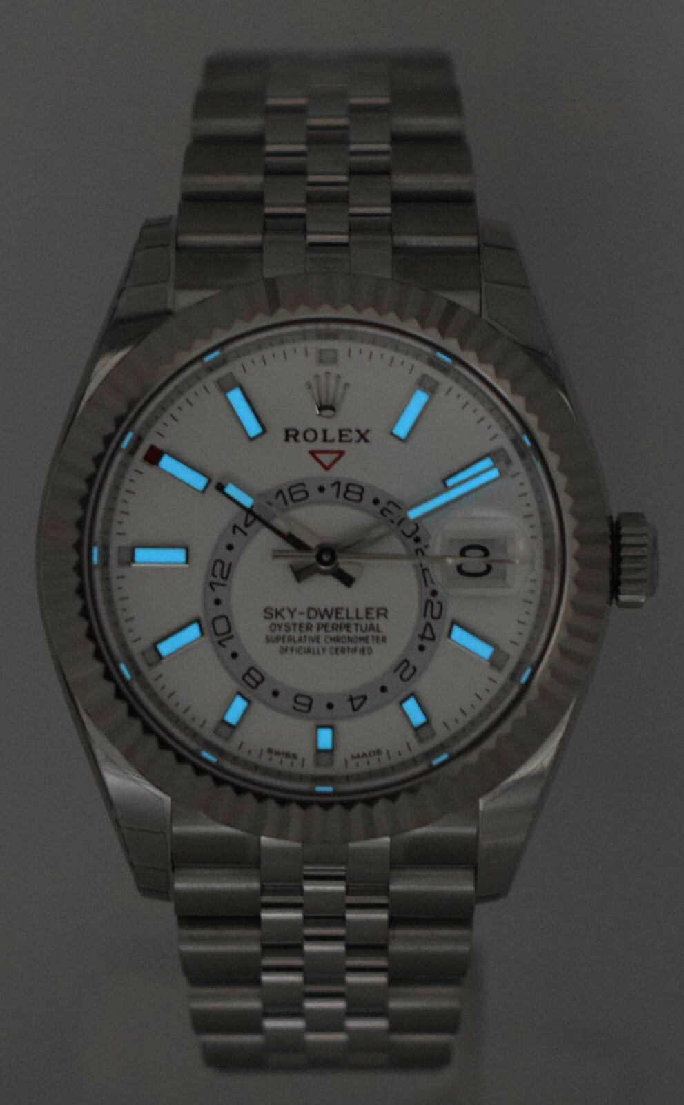 NOS Rolex Sky-Dweller Steel /18k WG 42mm White Dial Jubilee Watch B/P '21 326934