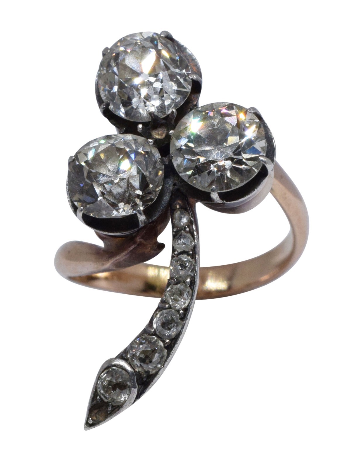 Victorian Style Diamond 14k Rose Gold & Silver Cocktail Ring Size 7.25