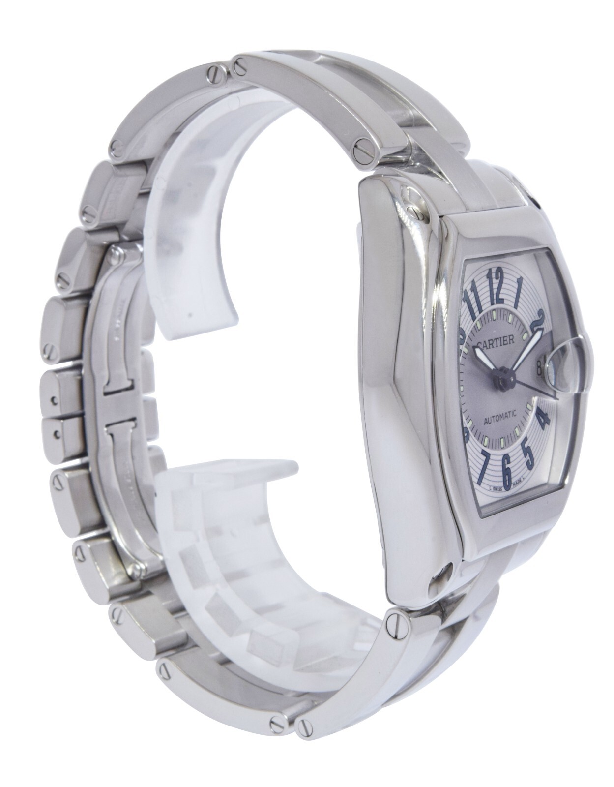 Cartier Roadster Stainless Steel Silver Arabic Dial Mens Automatic Watch 2510