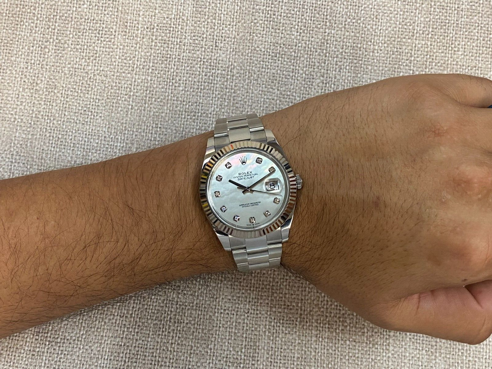 Rolex Datejust 41 Steel & 18k WG MOP Diamond Dial Watch +Card '22 126334