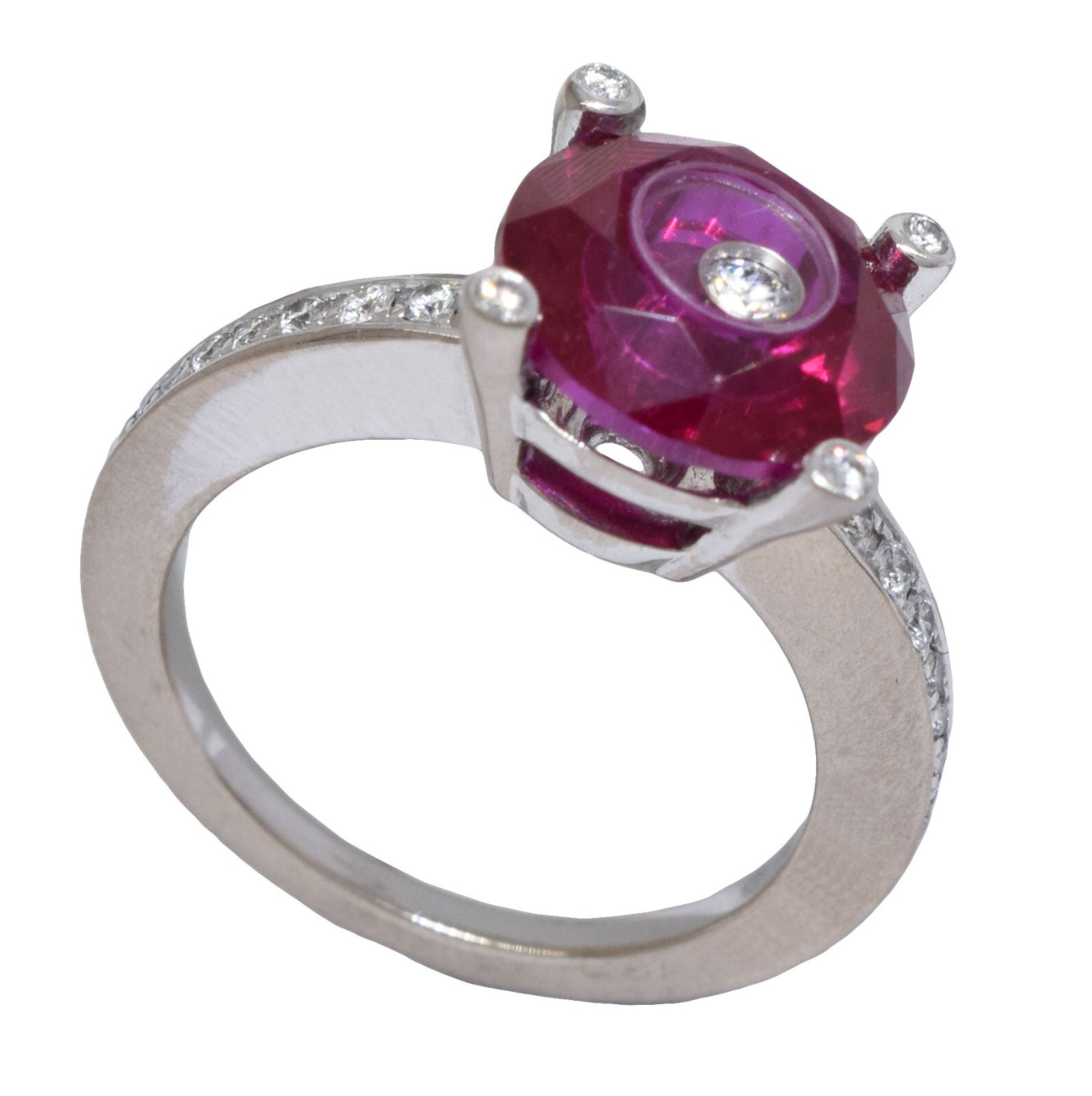 Chopard So Happy Red Stone & Diamond 18k White Gold Ring +Cert 826231-1308