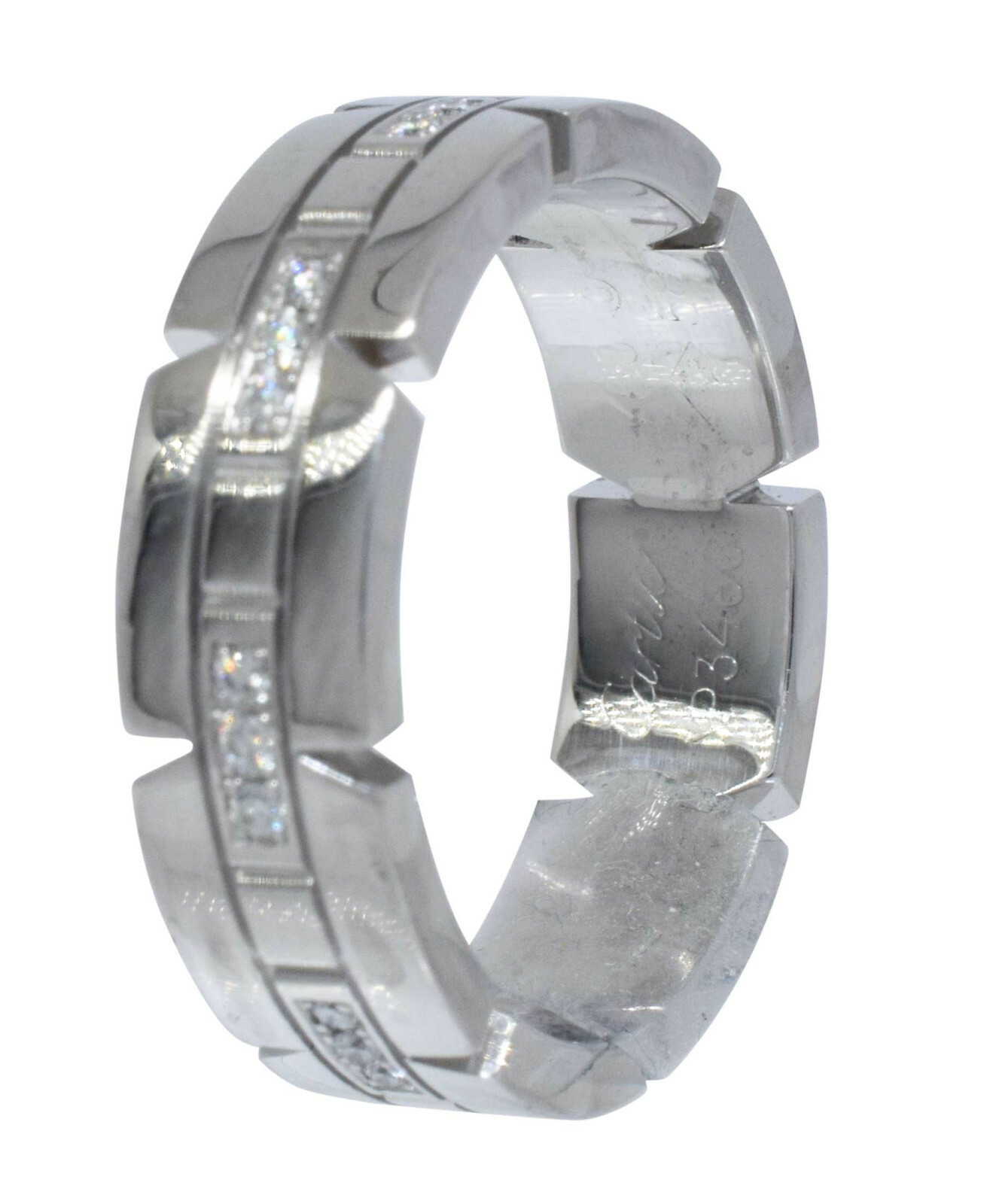 Cartier Tank Francaise Small 18k White Gold Diamond Band Ring Size 58