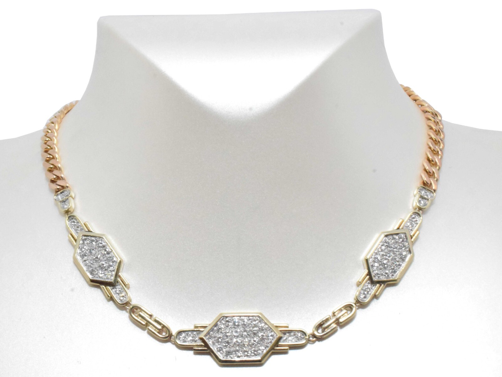 4.32ct Diamond 14k Yellow & Rose Gold Cuban Link Necklace 16"