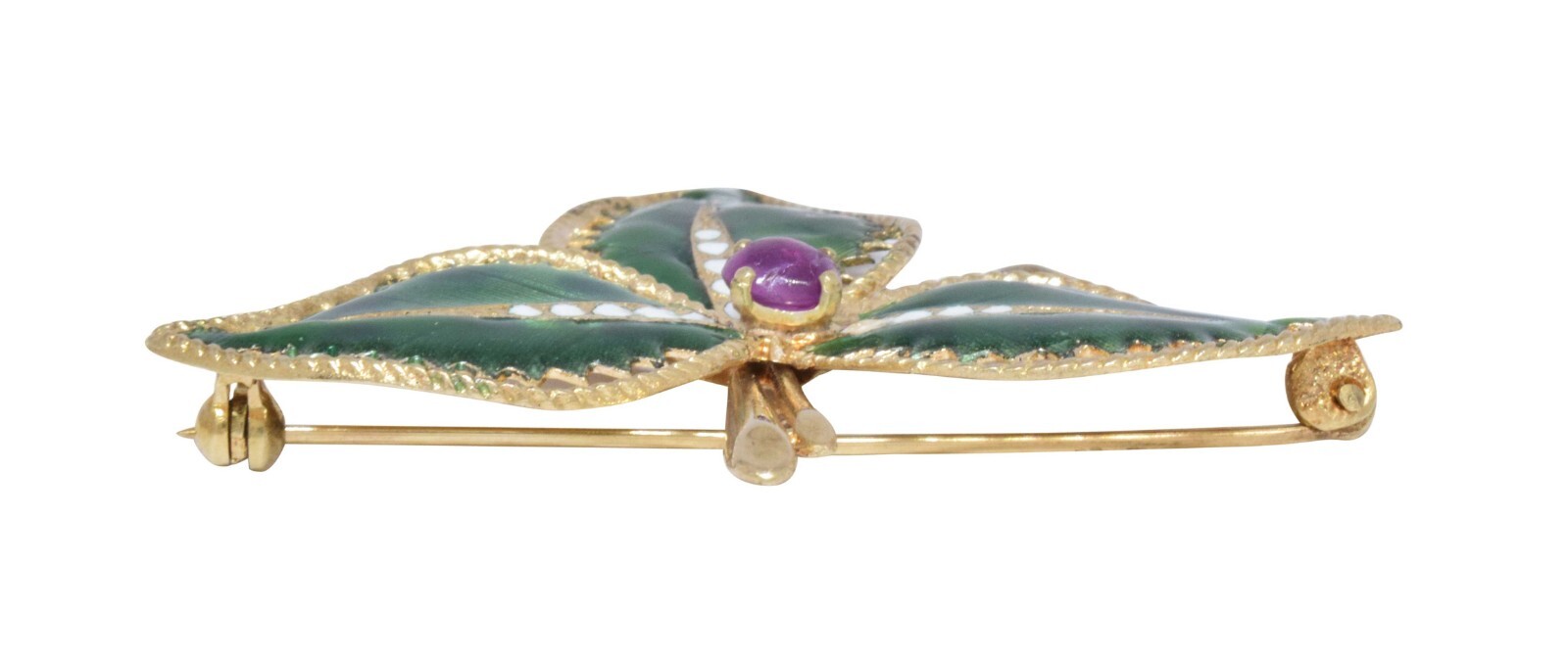 Brooch Poinsettia 14k Yellow Gold Ruby & Enamel