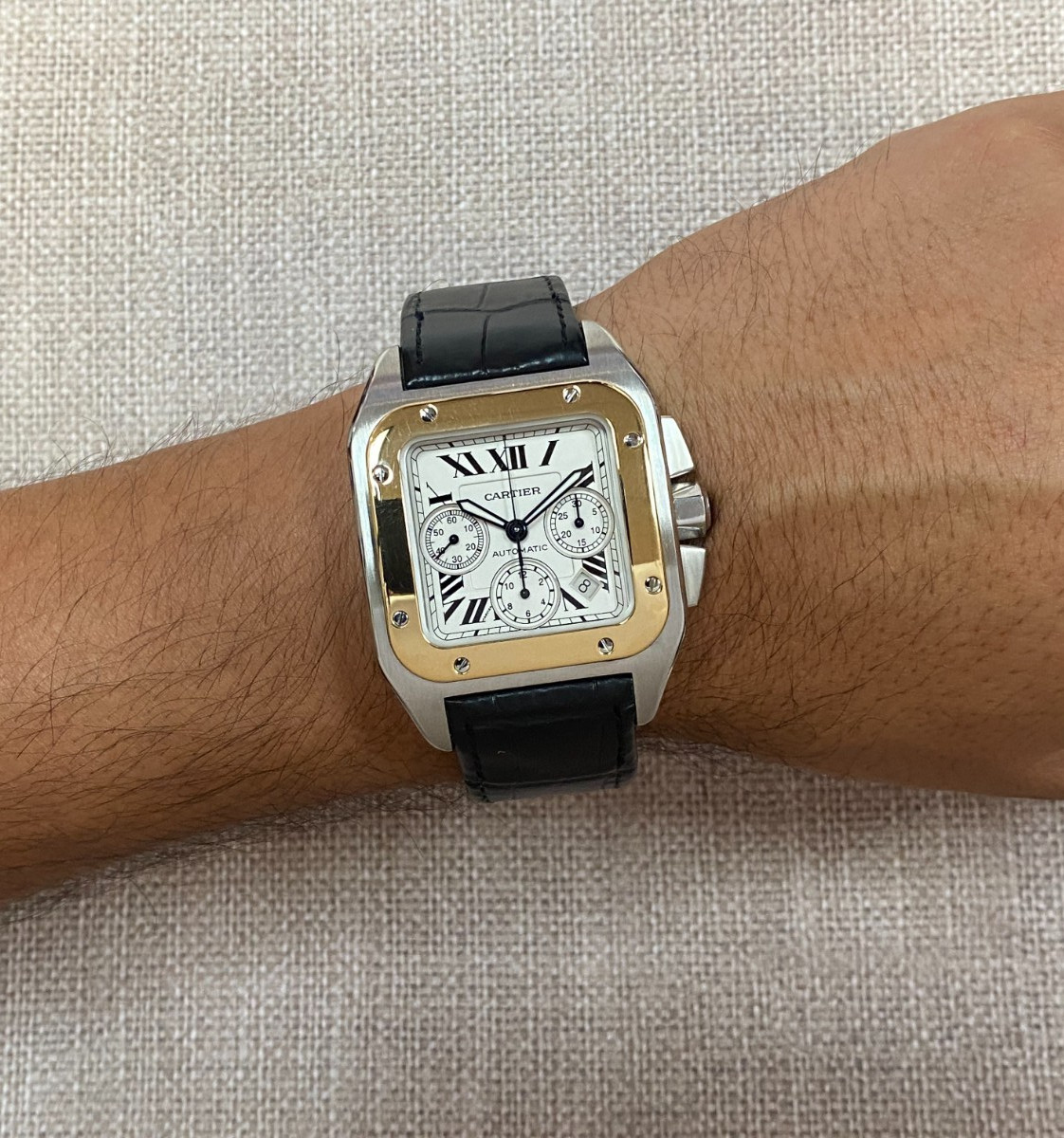 Cartier Santos 100 XL Chrono 18k YG/Steel Mens Automatic Watch W20091X7 2740