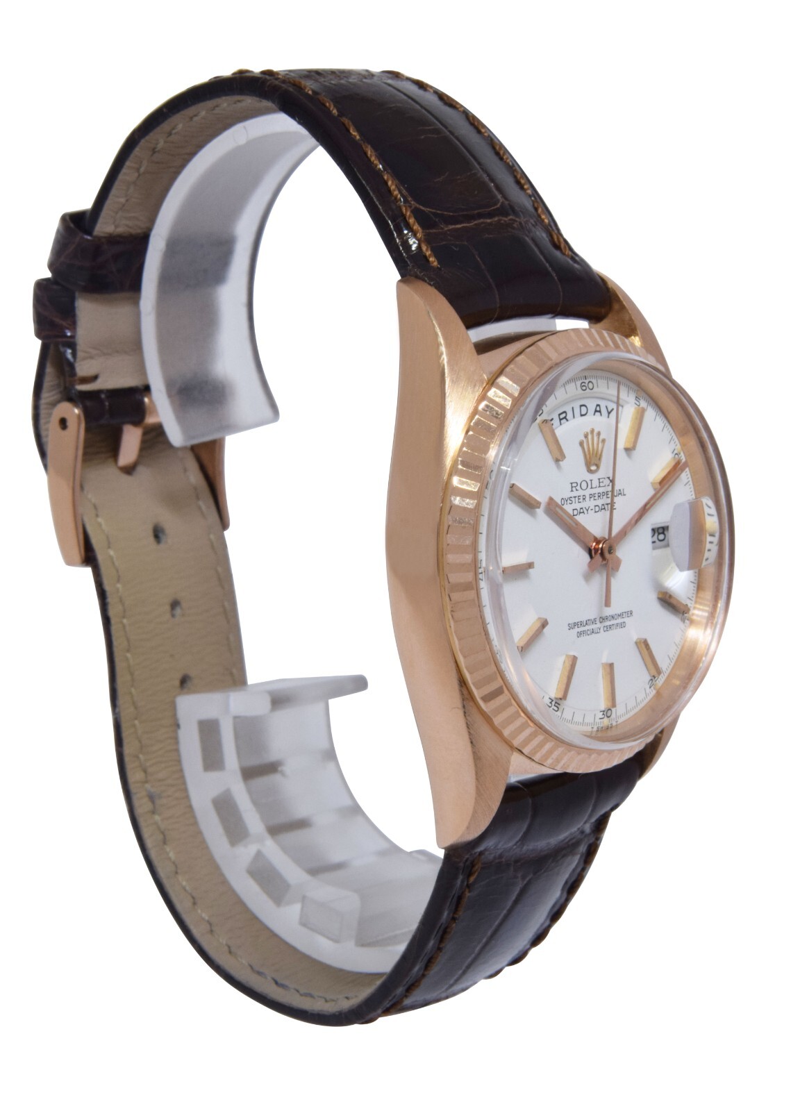 Rolex Day-Date Vintage 18k Rose Gold White Dial Mens 36mm Watch '71 1803