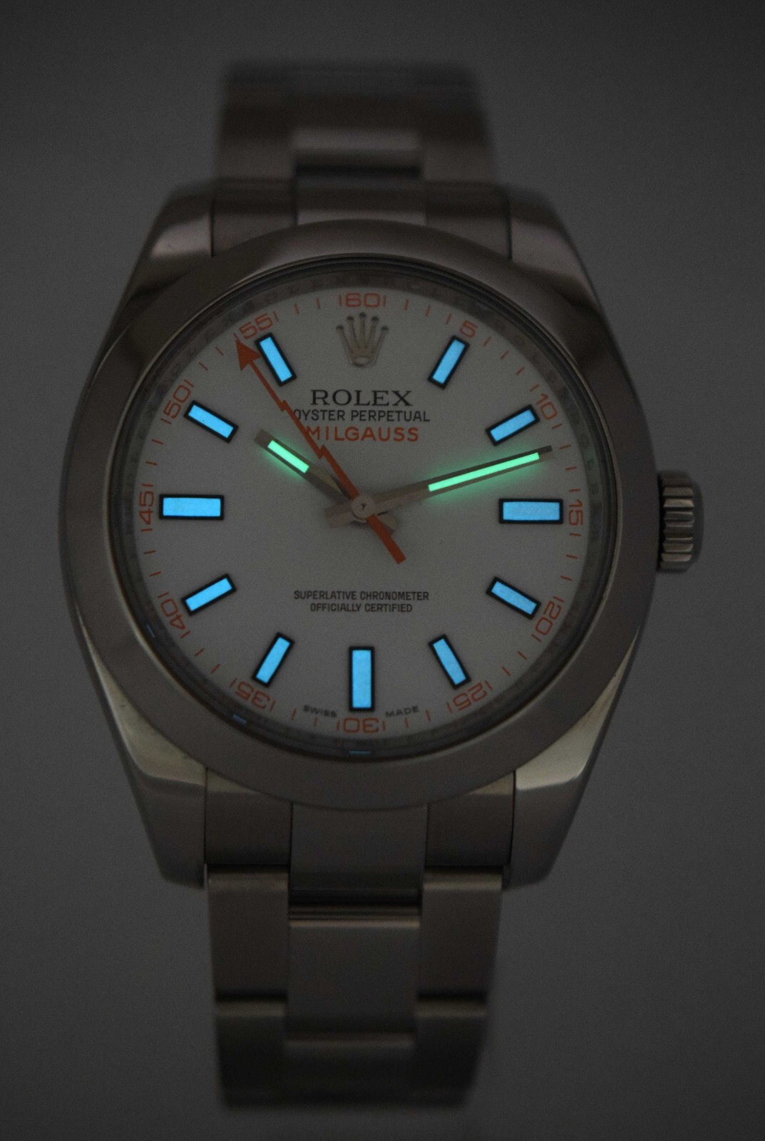 Rolex Milgauss Stainless Steel White Dial Oyster Mens 40mm Watch M 116400