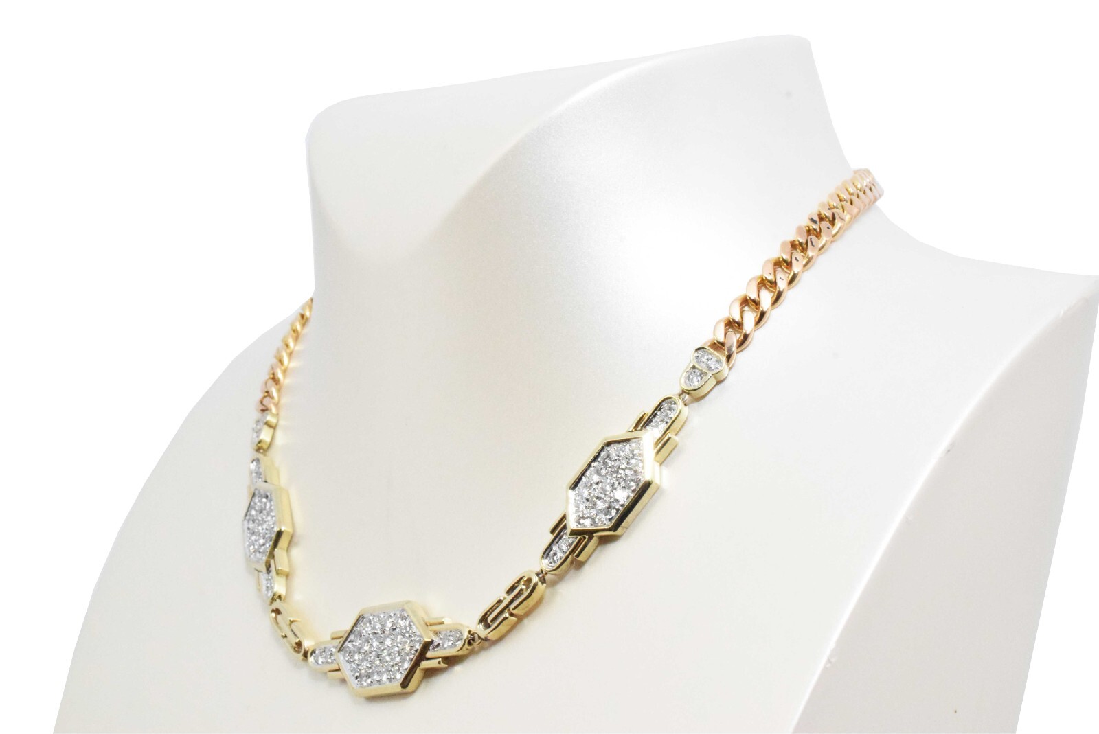 4.32ct Diamond 14k Yellow & Rose Gold Cuban Link Necklace 16"