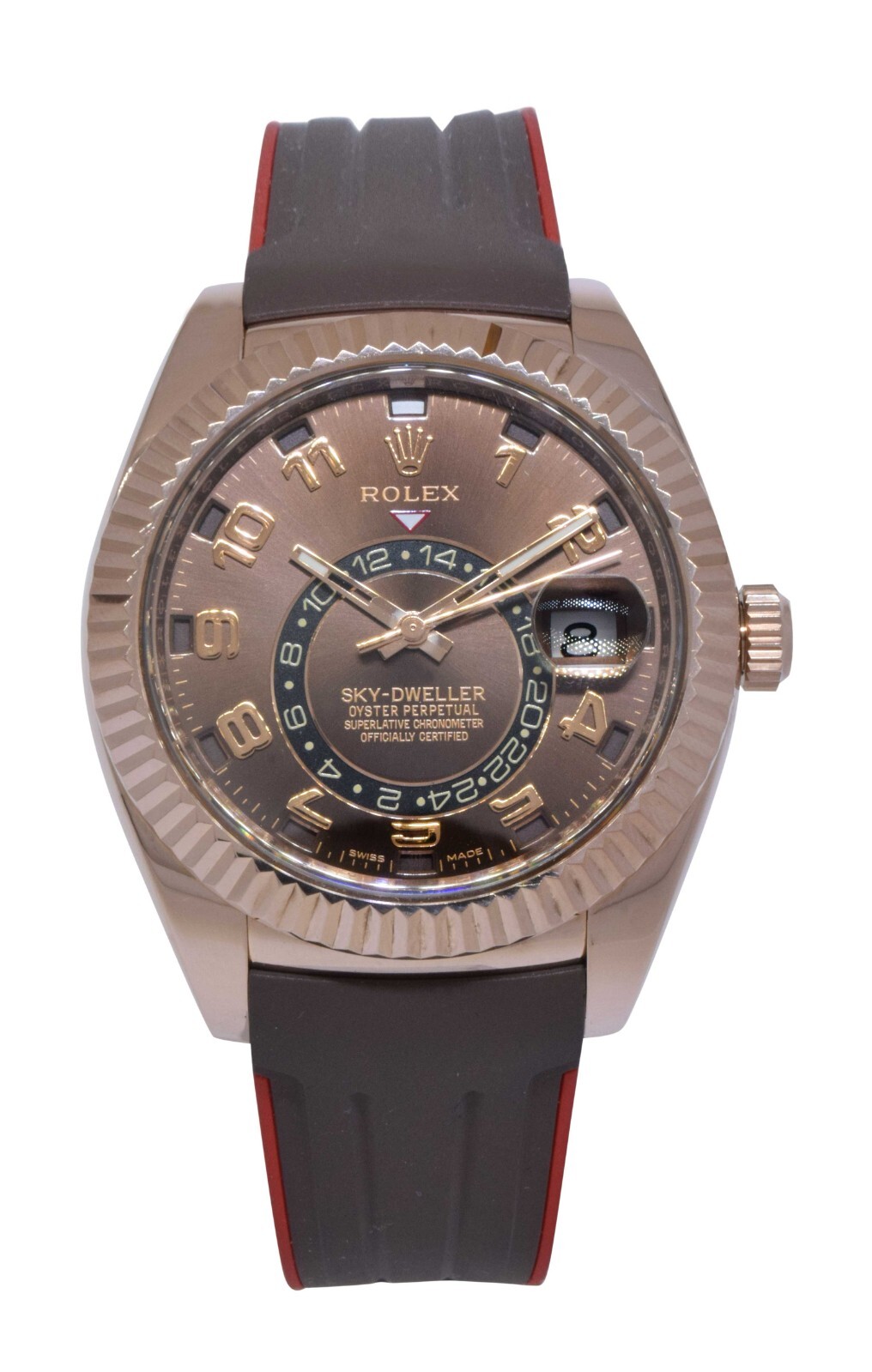 Rolex Sky-Dweller 18k Rose Gold Chocolate Dial GMT Mens 42mm Watch 326135