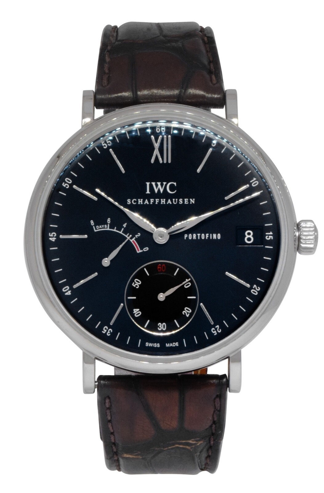 IWC Portofino 8 Days Steel Black Dial Mens 45mm Manual Watch B/P IW510102