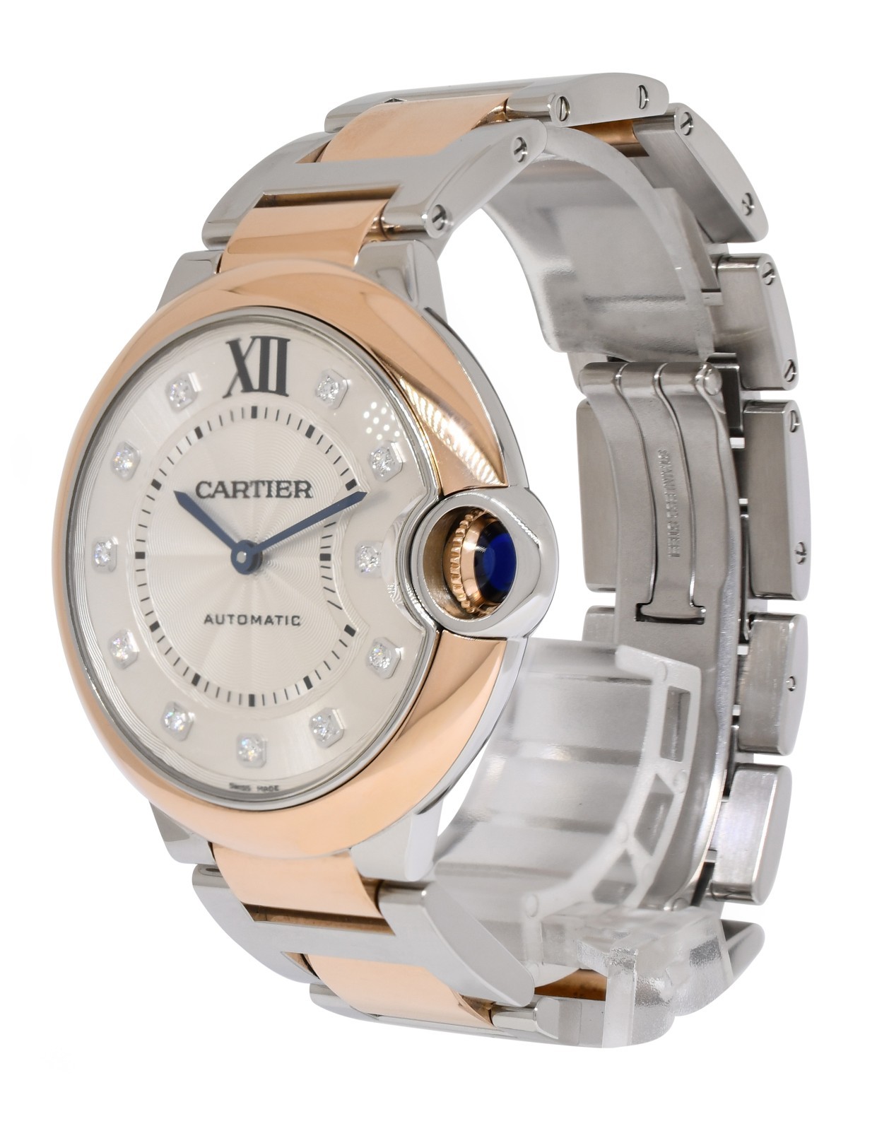 Cartier Ballon Bleu 36mm Rose Gold/Steel Diamond Automatic Watch W3BB0013 3754
