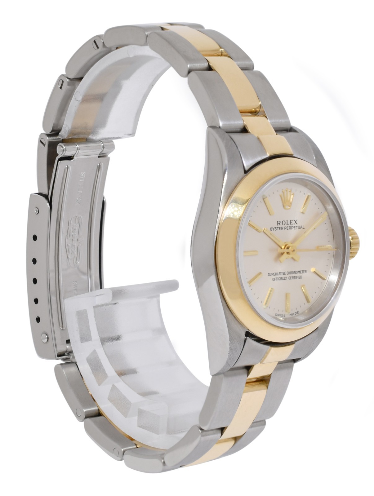 Rolex Oyster Perpetual 18k Yellow Gold/Steel Silver Dial 24mm Watch K 76183