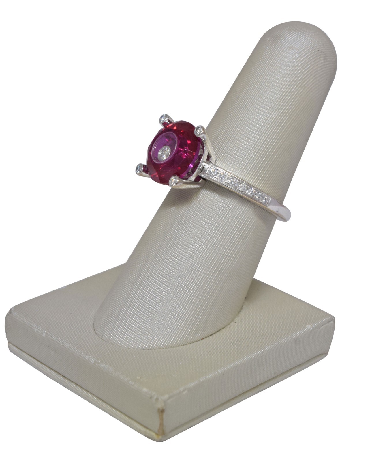 Chopard So Happy Red Stone & Diamond 18k White Gold Ring +Cert 826231-1308