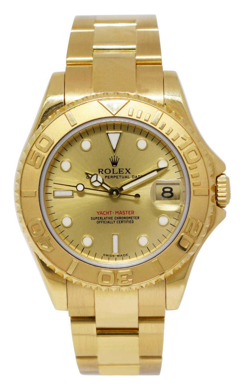 Rolex Yacht-Master 18k Yellow Gold Champagne 35mm Midsize Watch K 168628