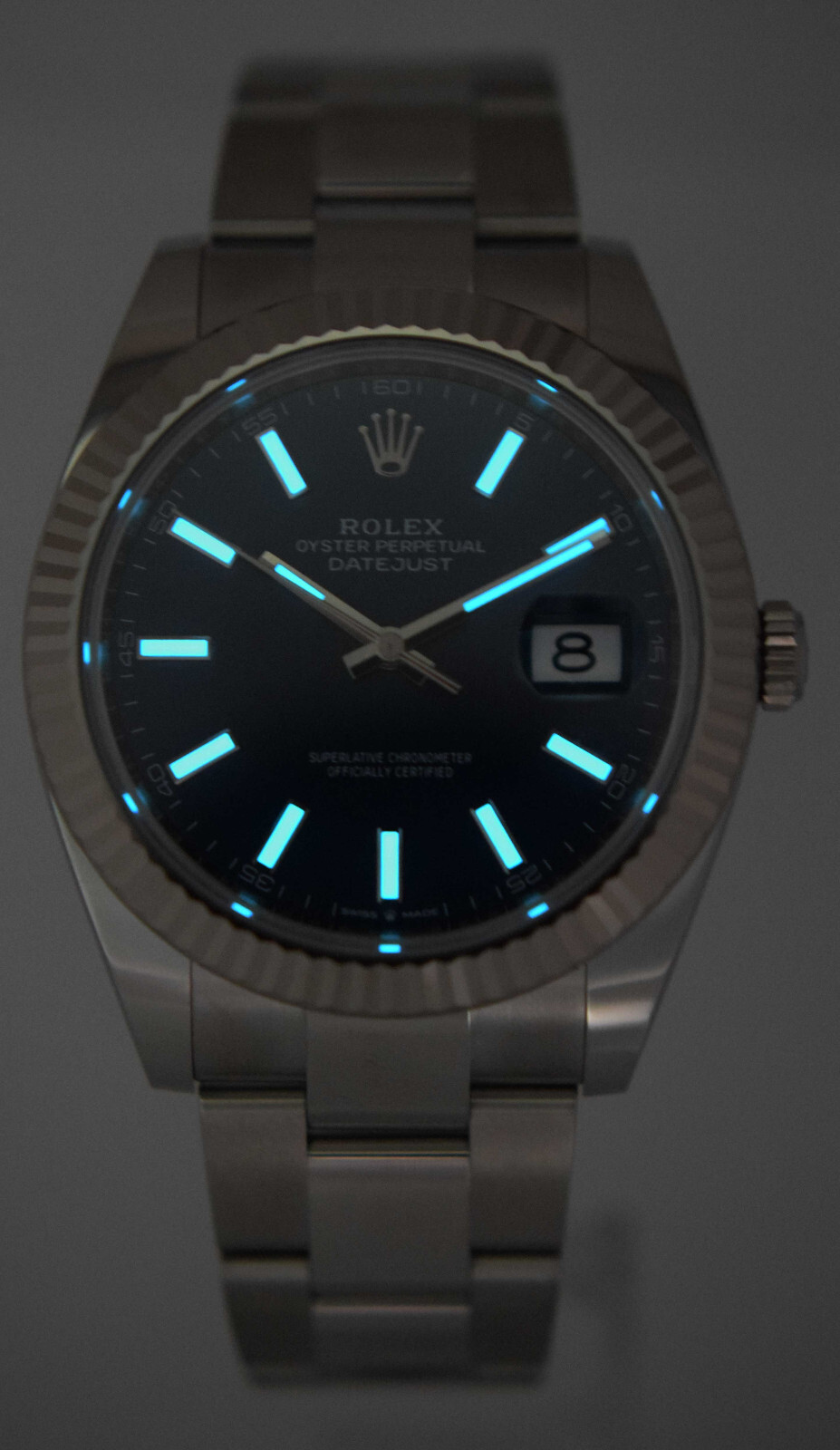 NOS Rolex Datejust 41 Steel & 18k White Gold Bezel Blue Dial Watch BP '21 126334