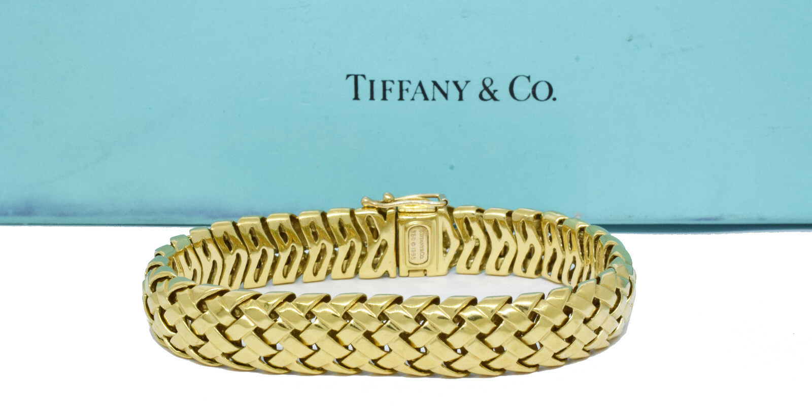 Tiffany & Co. Vannerie 18k Yellow Gold Woven Link Bracelet 7" with Box