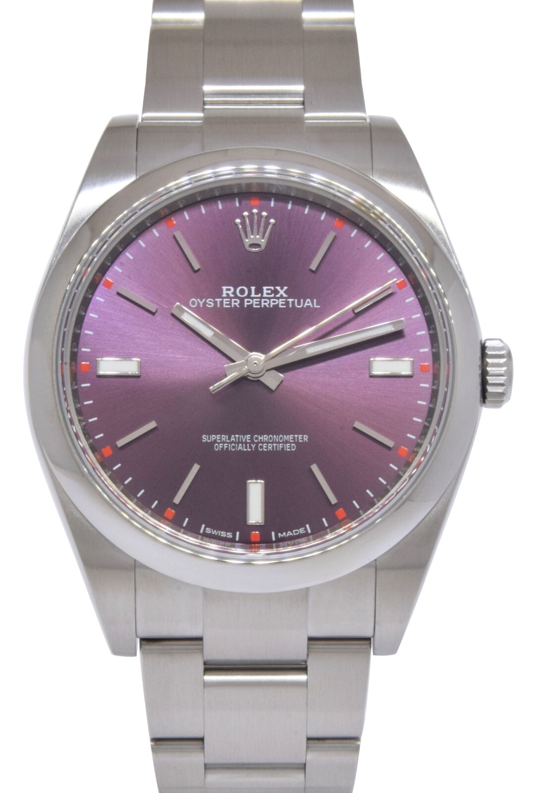 Rolex Oyster Perpetual 39 Steel Purple Grape Dial Mens Watch B/P '19 114300