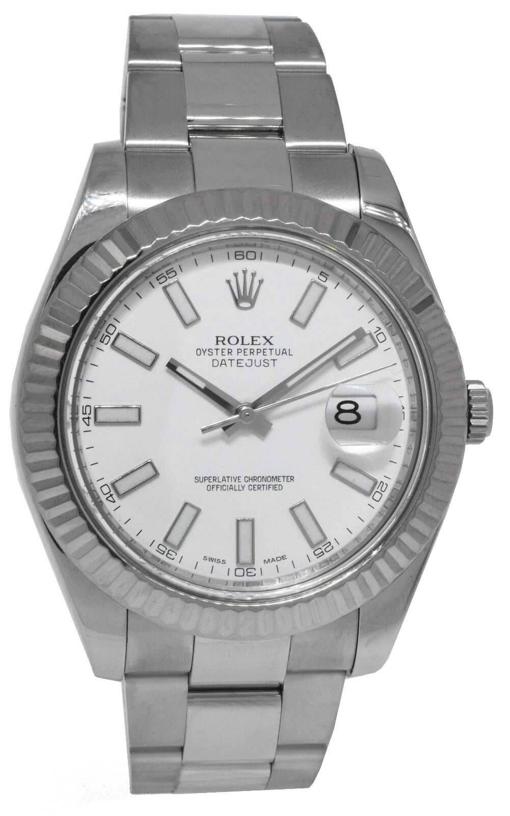 Rolex Datejust II Steel /18k Gold Bezel White Dial Mens 41mm Watch 116334