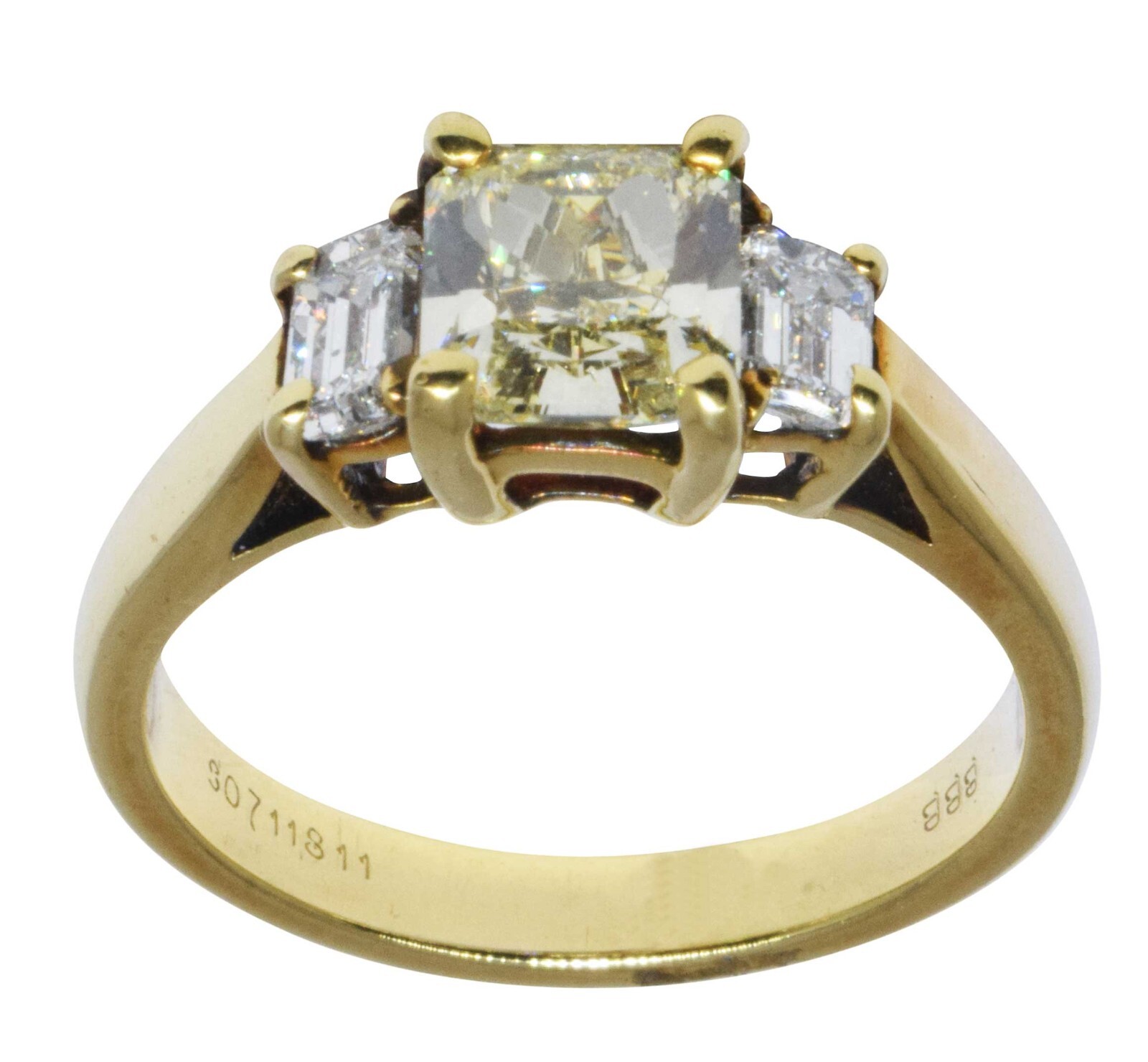 1.32 CT Cut Corner Rectangular 18K Gold & Diamond Ring GIA Fancy Light Yellow