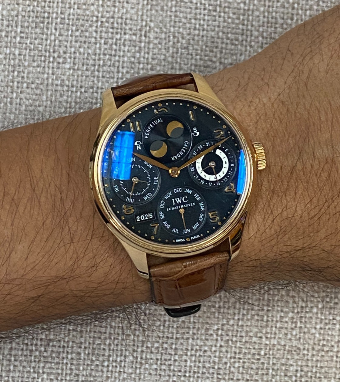 IWC Portuguese Perpetual Calendar 18k Rose Gold Double Moon 44mm Watch B/P 5021