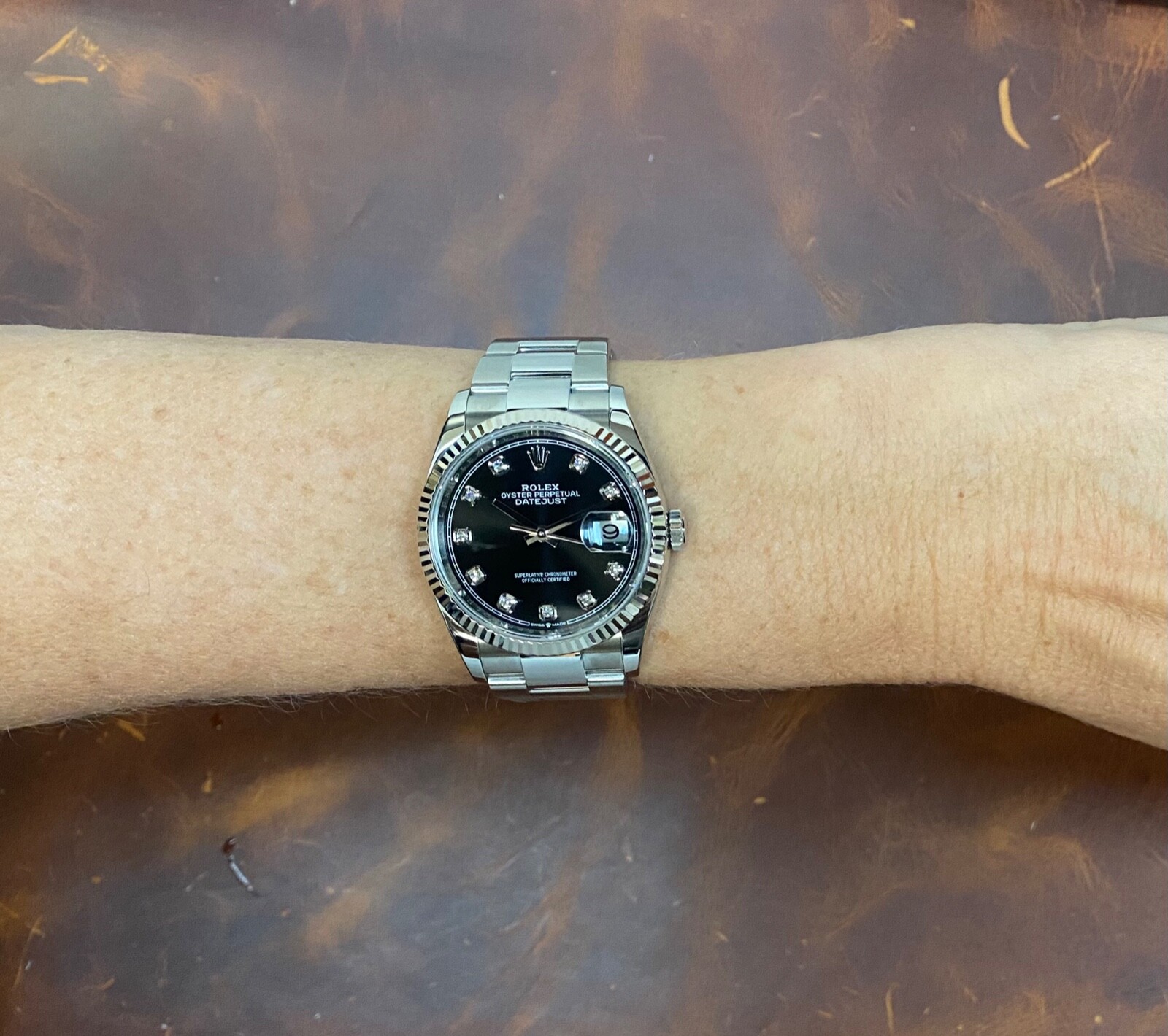 Rolex Datejust 36 Steel 18k Gold Bezel Black Diamond Dial Watch +Card '19 126234 Rolex Datejust 36 Steel 18k Gold Bezel Black Diamond Dial Watch +Card '19 126234