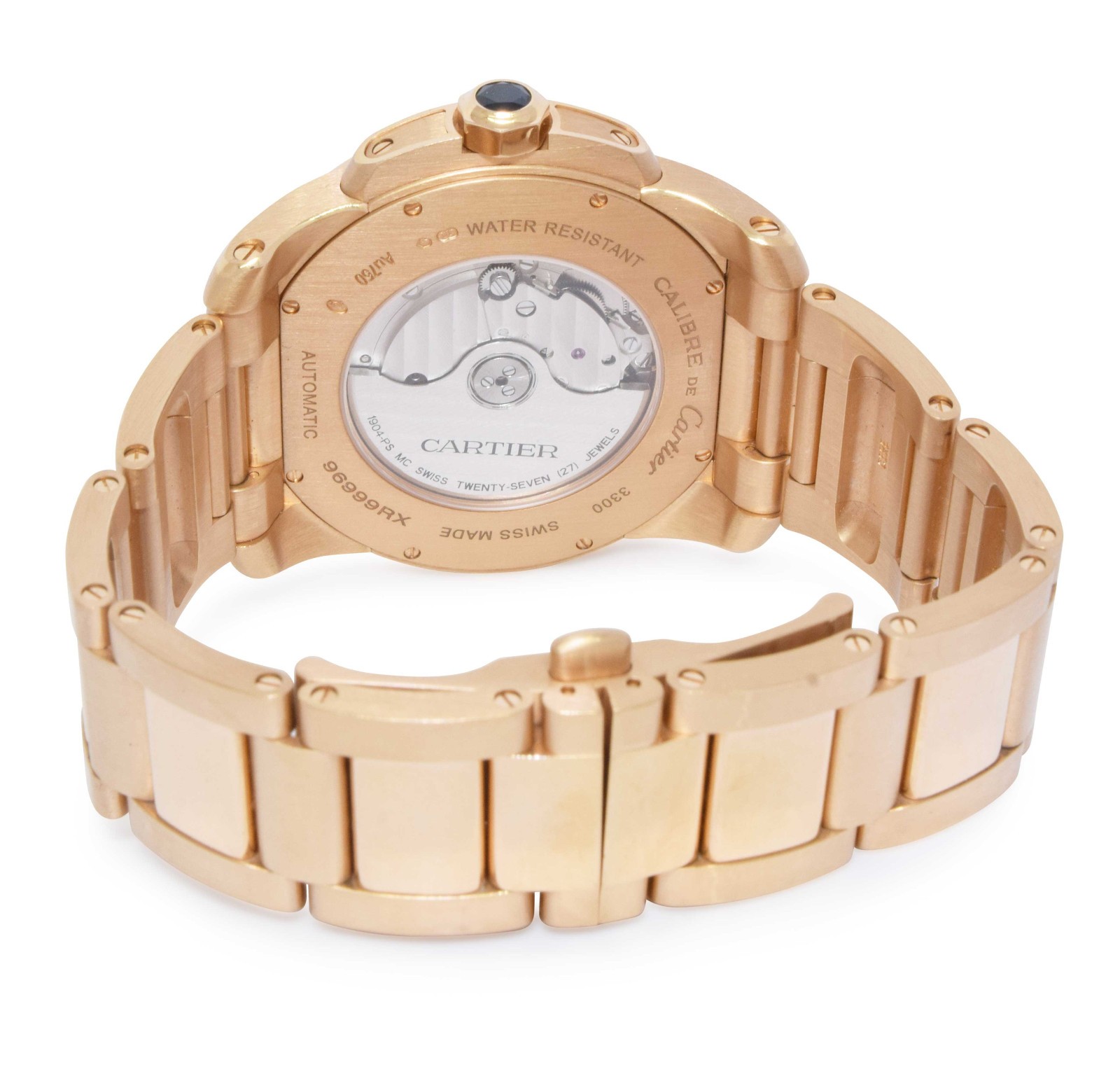 Cartier Calibre 18k Rose Gold Silver Dial Mens 42mm Watch +Box W7100018 3300