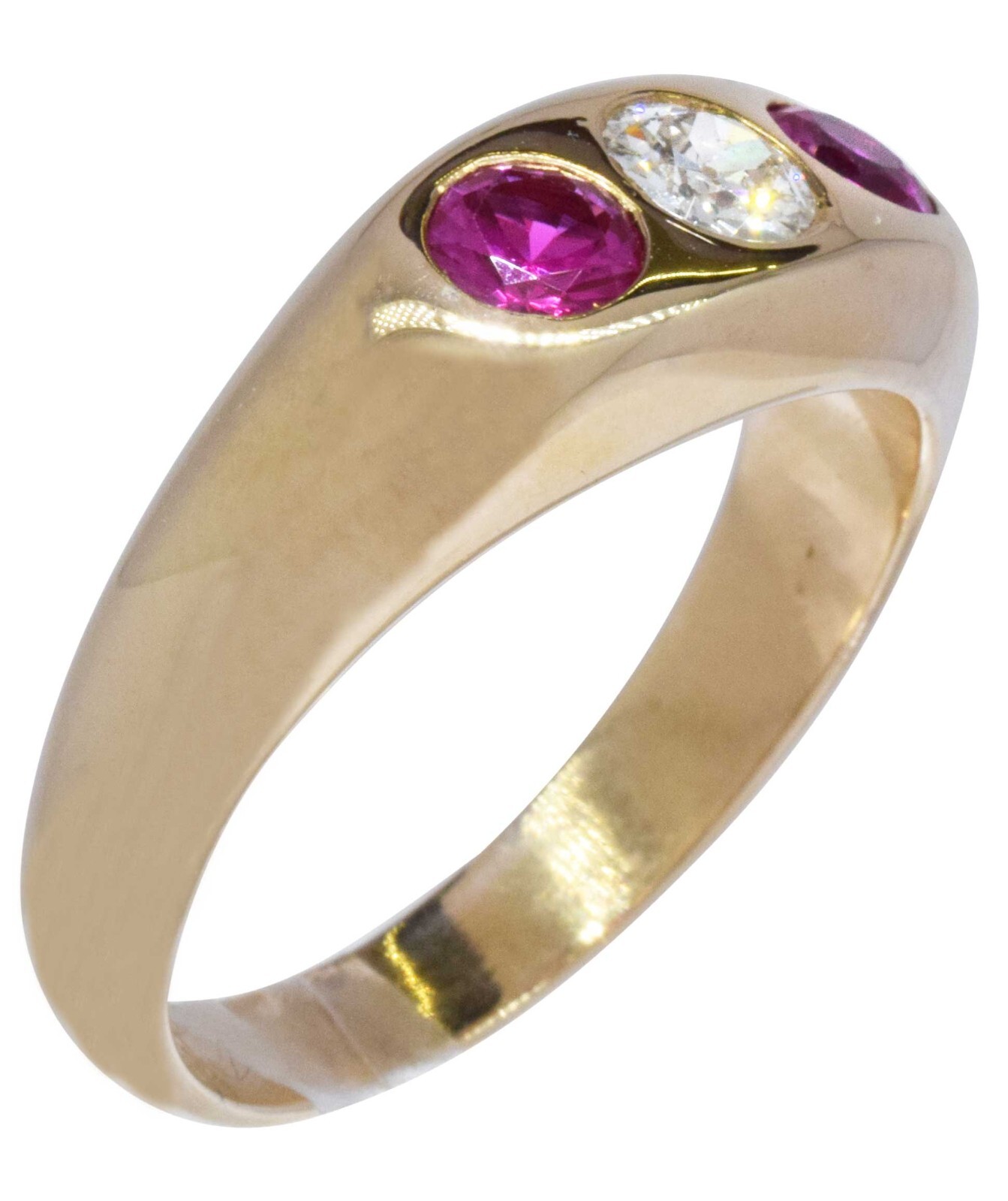 14K Yellow Gold Round Mine Cut Diamond & Ruby Ring Size 10